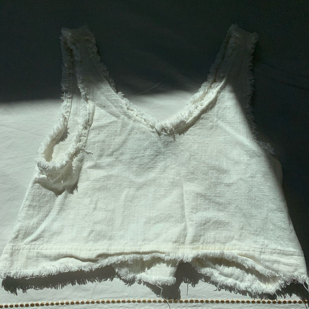 White Frayed Tank